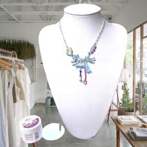 Silver Tone Paperclip Link Multi-Color Enamel Dog Mom Necklace 18"